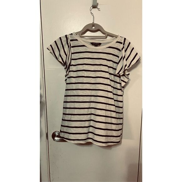 Ralph Lauren Black Label Black Tan Stripe T Shirt Bell Short Sleeves Size S - Picture 7 of 8